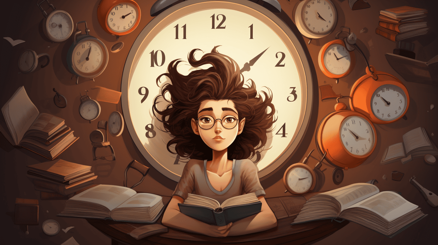Cartoon showing a woman procrastinating